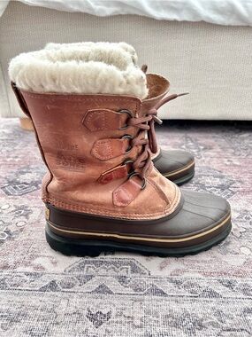 Vintage Sorel Insulated Brown Leather Shearling-Lined Winter Boots Canadian Sz 6